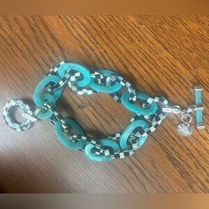 Teal, Black and White McKenzie Childs necklace and bracelet set